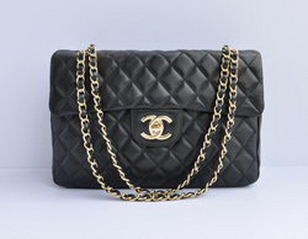 7A Replica Chanel Maxi Black Lambskin Leather with Golden Hardware Flap Bag